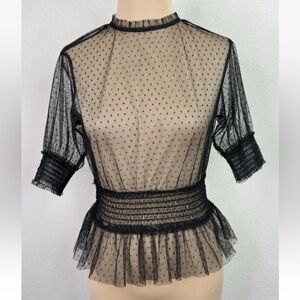 Vintage Cover Story Black Gothic Mesh Peplum Blouse Top S